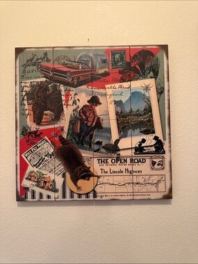 Vintage Style 'The Open Road' Wall Art Collage - Red, Tan, Blue